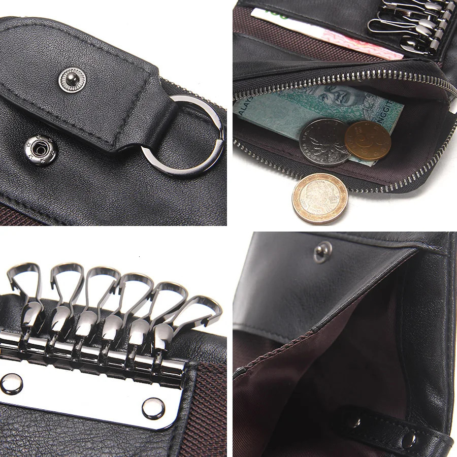CONTACTS Genuine Leather Men Key Wallet Small Male Purse with Coin Pocket Key Holder Man Pouch Housekeeper High Quality Keyring 250515