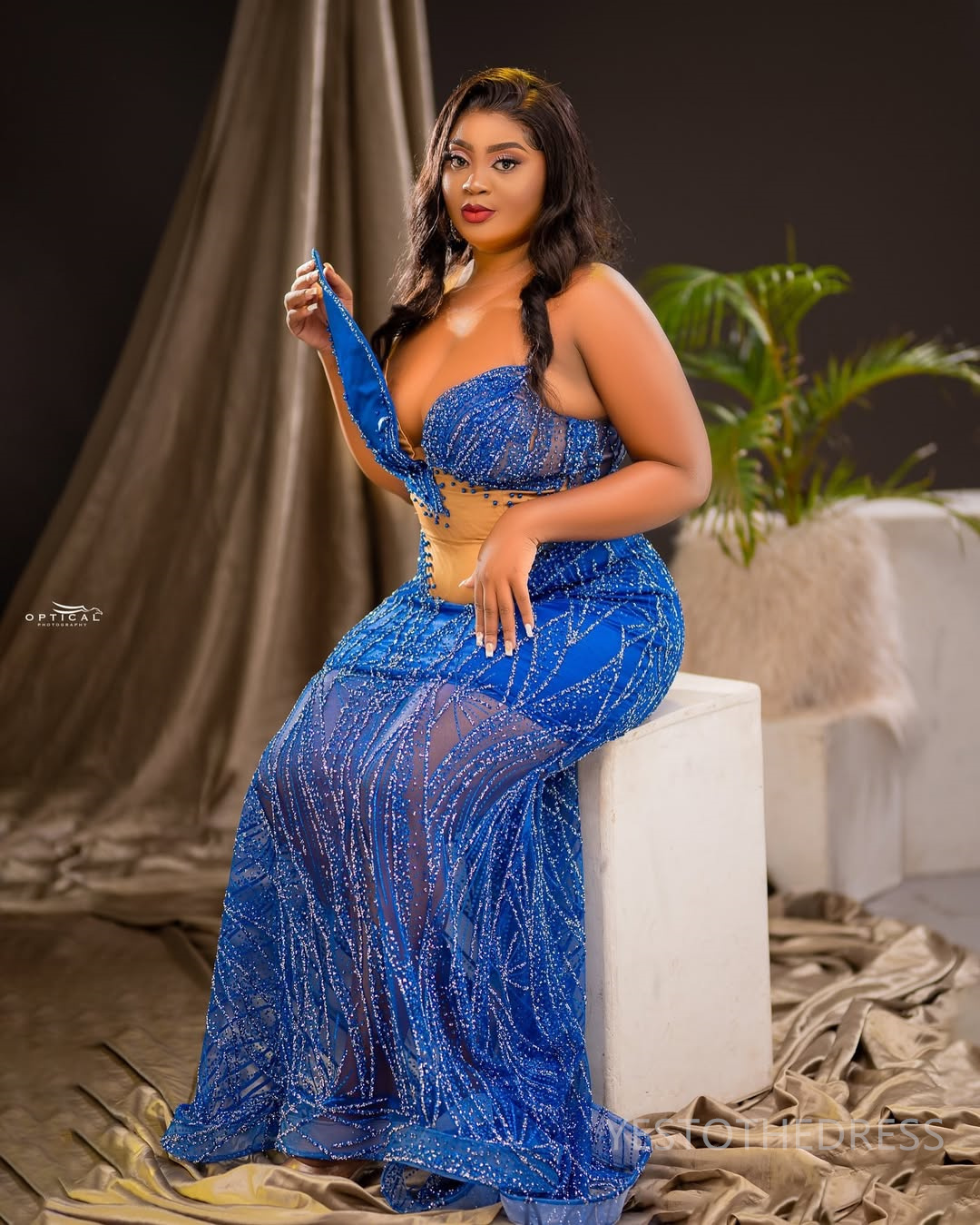 2025 Plus Size Royal Blue Aso Ebi Prom Dress Mermaid Prom Dresses Evening Formal Gowns Sheer Neck Beaded Lace Illusion Birthday Dress Second Reception