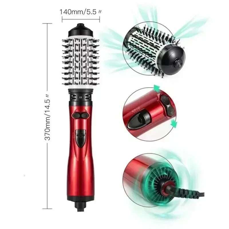 3 in 1 Rotating Electric Straightener Dryer Brush Hot Air Negative Ion Hair Styler Comb