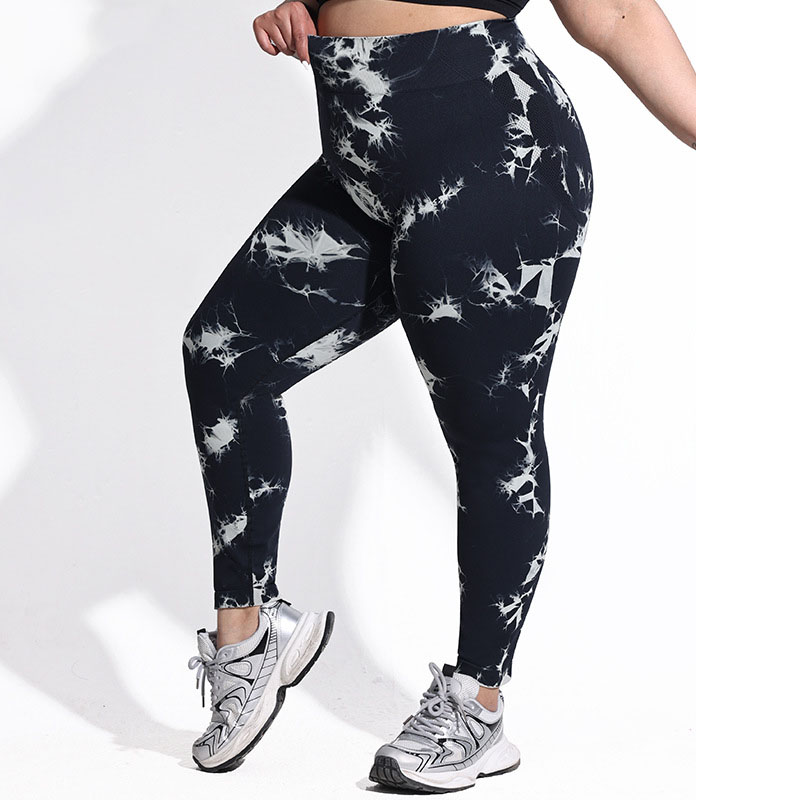 2025 Plus Size Tie-dye Yoga Pants High Waist Tight Sports Leggings Peach Hip Running Trousers