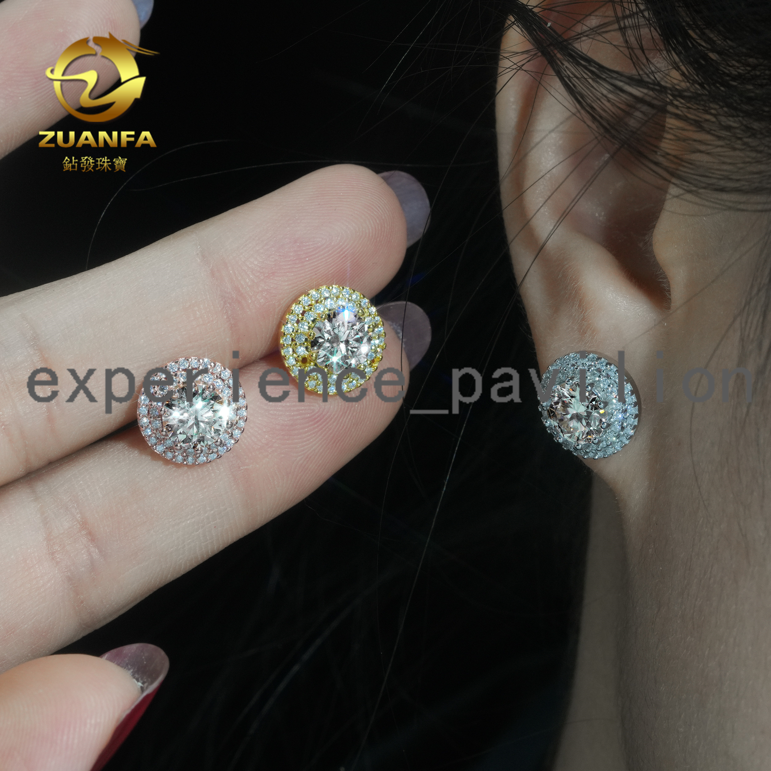 Hot Selling Halo Design 6.5MM Center Stone Iced Out 925 Sterling Silver Moissanite Stud Hip Hop Earrings