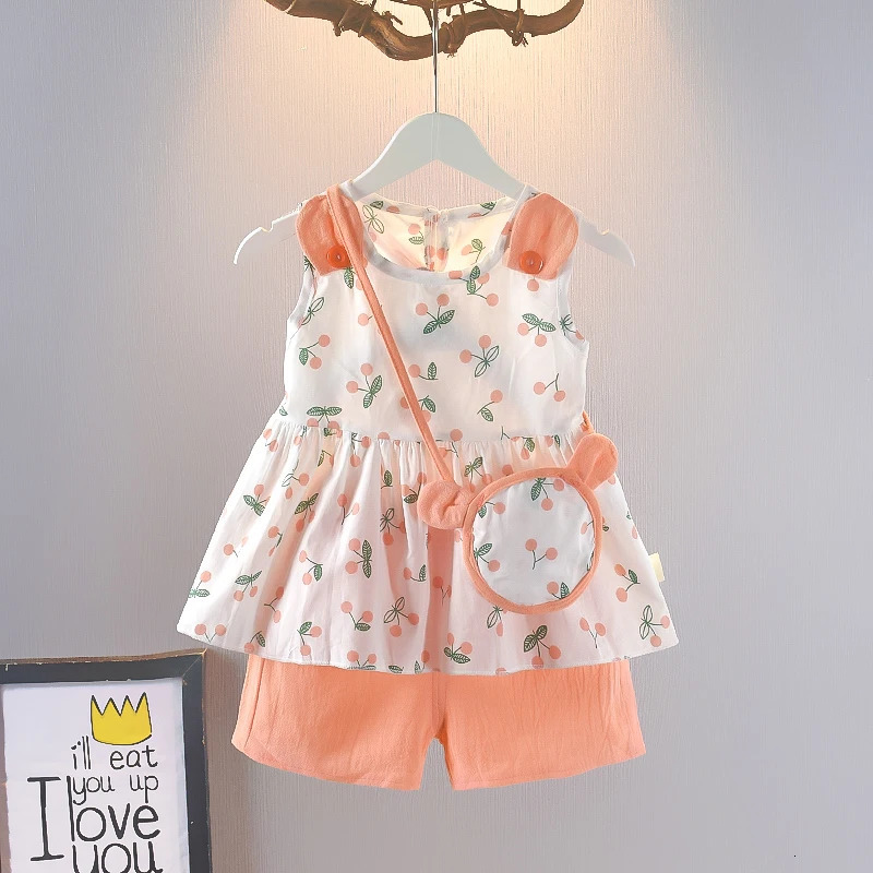 Summer Baby Girls Clothes Suit Fashion Cute Vest Shorts Bag 3Pcs/Sets Toddler Casual Cotton Costume Kids Children Tracksuits 250515