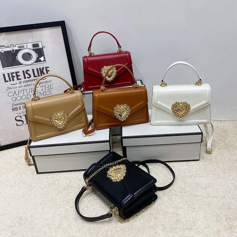 New Crossbody Small Square Retro Texture Shiny Leather Ladies Handbag Fashionable Solid Color Girl Shoulder Bag PU Mate