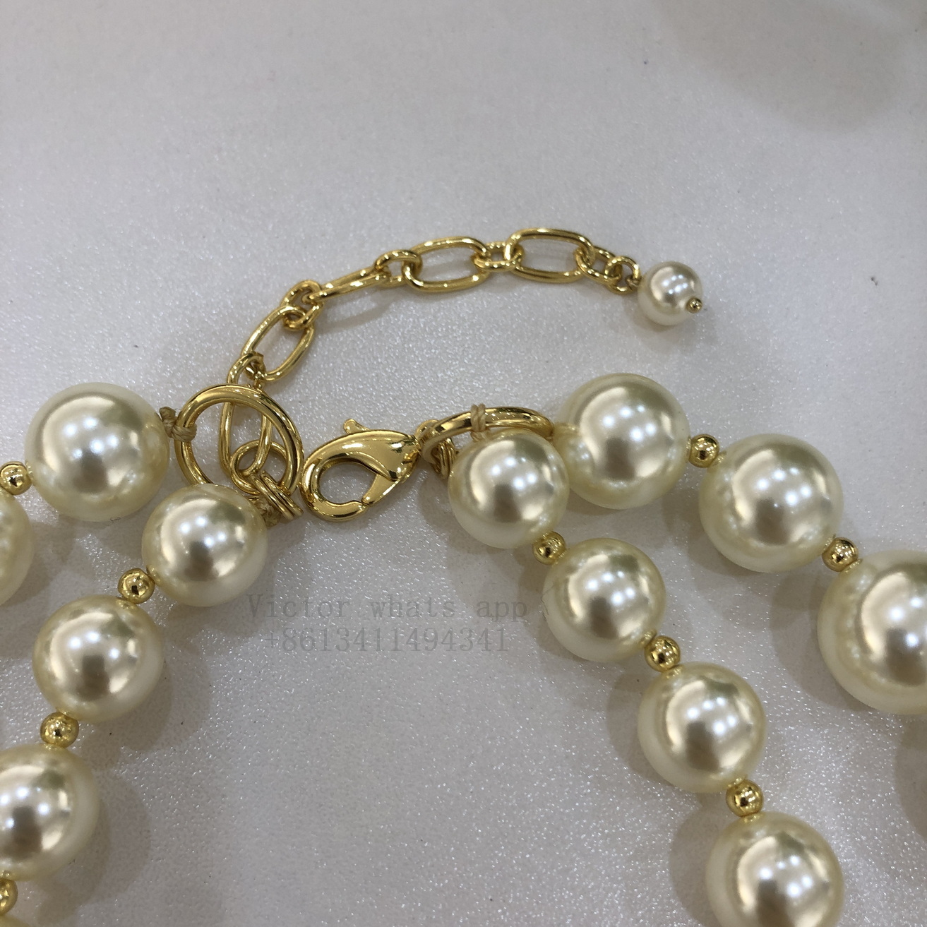 Top quality double BIG pearl necklace chain reinforced inner ring length 45+5CM Wholesale price customize You brand for women and men Pearl Necklace 0