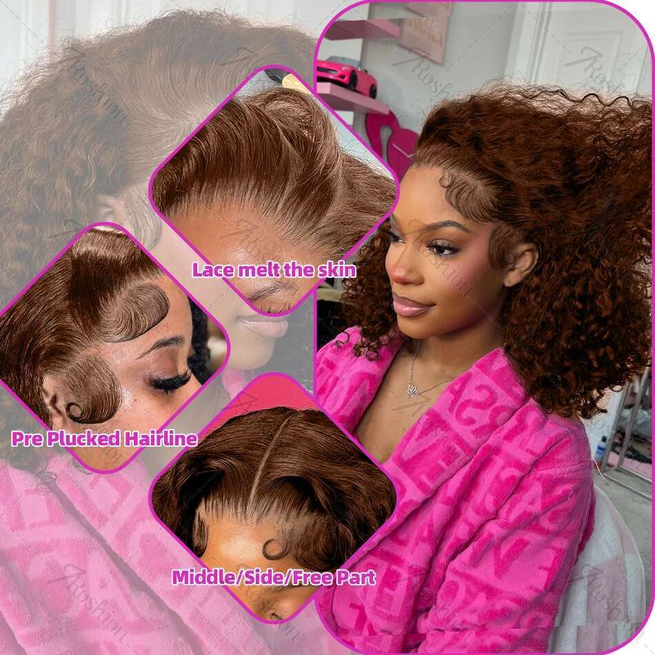 Brazilian Chocolate Brown Deep Wave 13x4 HD Front Human Hair 250% Colored Curly Wigs Short BoB 13x5 Lace Frontal Wig