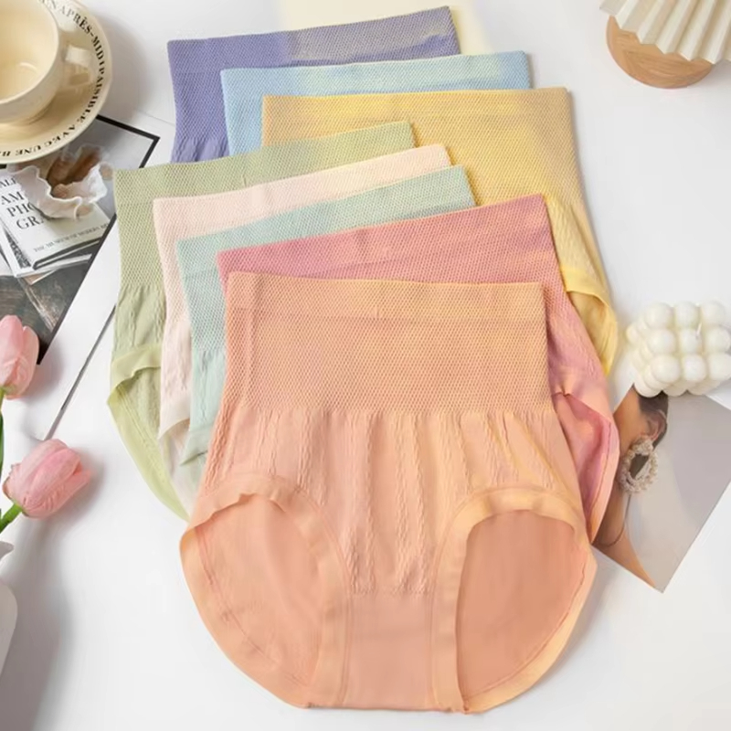 Comfortable High-Waist Cotton Underwear Women's Seamless Triangle Waist Shapewear Elastic Slimming Underpants Breathable Plus Size Underpants Bre