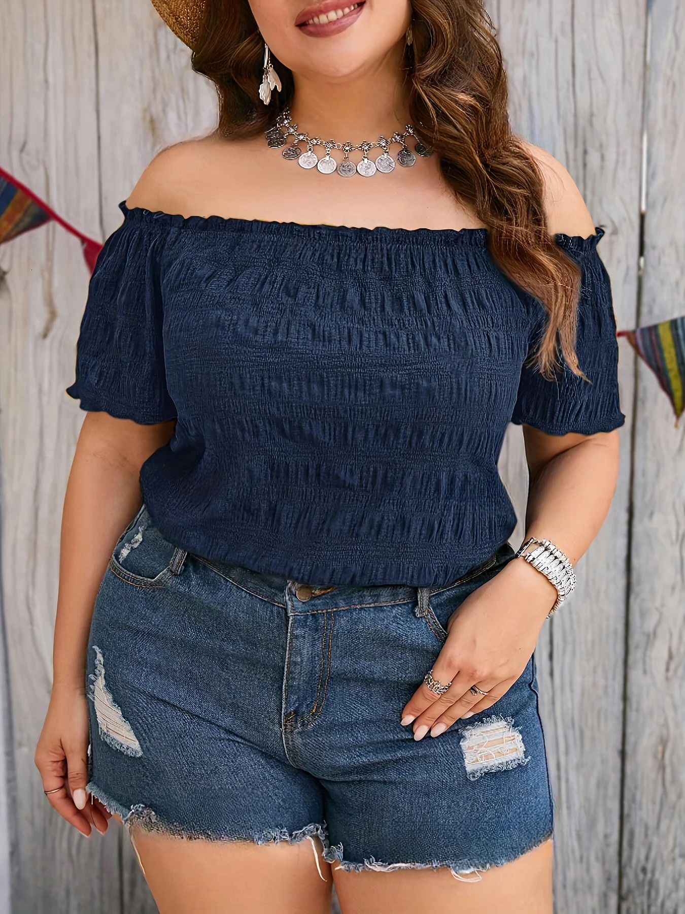 Plus Size Summer Women Elegant Off The Shoulder Dress Casual Fashion Solid Tops Office Lady Loose Curve Clothing 250514