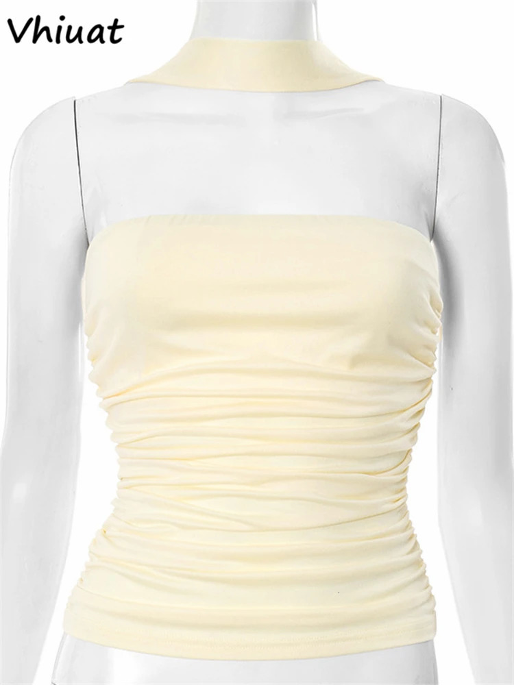 Solid Sleeveless Slim Crop Top Women Clothing Y2K Tube Sexy Off Shoulder Streetwear Summer Corset Strapless Tank Tops 250515