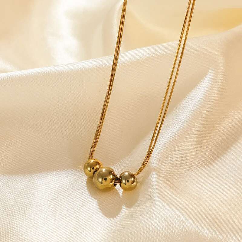 GANEMLY 316L Stainless Steel Beads Balls Necklace Earrings For Women Fashion Party Gift Gold Plated Waterproof Jewelry Set