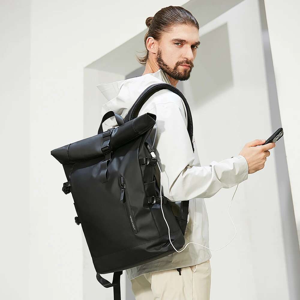 Heroic Knight Men's Travel Expandable 15.6 Inch Laptop Bag with USB Port Waterproof Rollup Backpack Leisure Mochilas