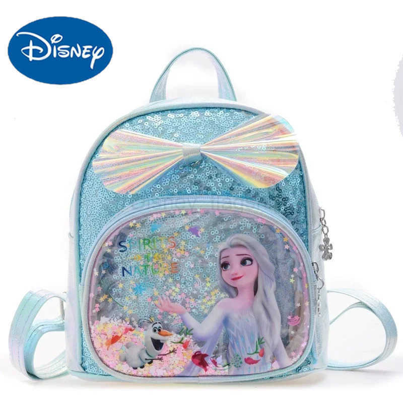 Disney Sequins Frozen Elsa Anna Backpack Fashion Glitter School Book Bag Girls Kawaii PU Leather Travel Backpack Christmas GiftsXJ250515