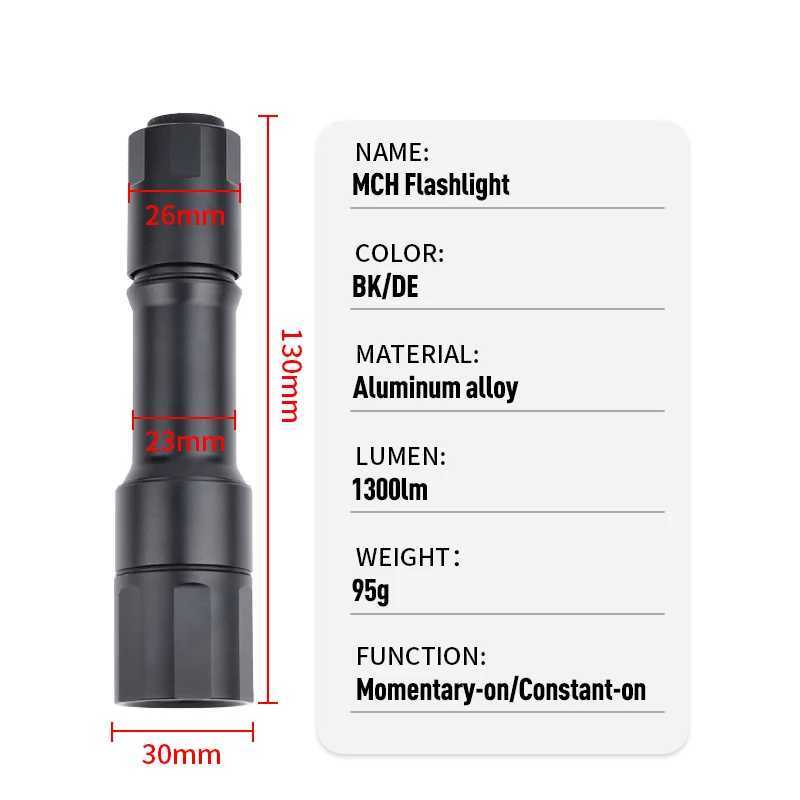 WADSN MCH Tactical Flashlight Cloud defensive Handheld Weapon Light 1300lm Portable Torch Rechargeable Outdoor Camping Hunting Z250514