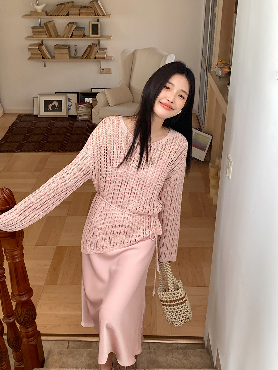 FD185 New summer French light mature cardigan sweater female atmosphere hollow lace top