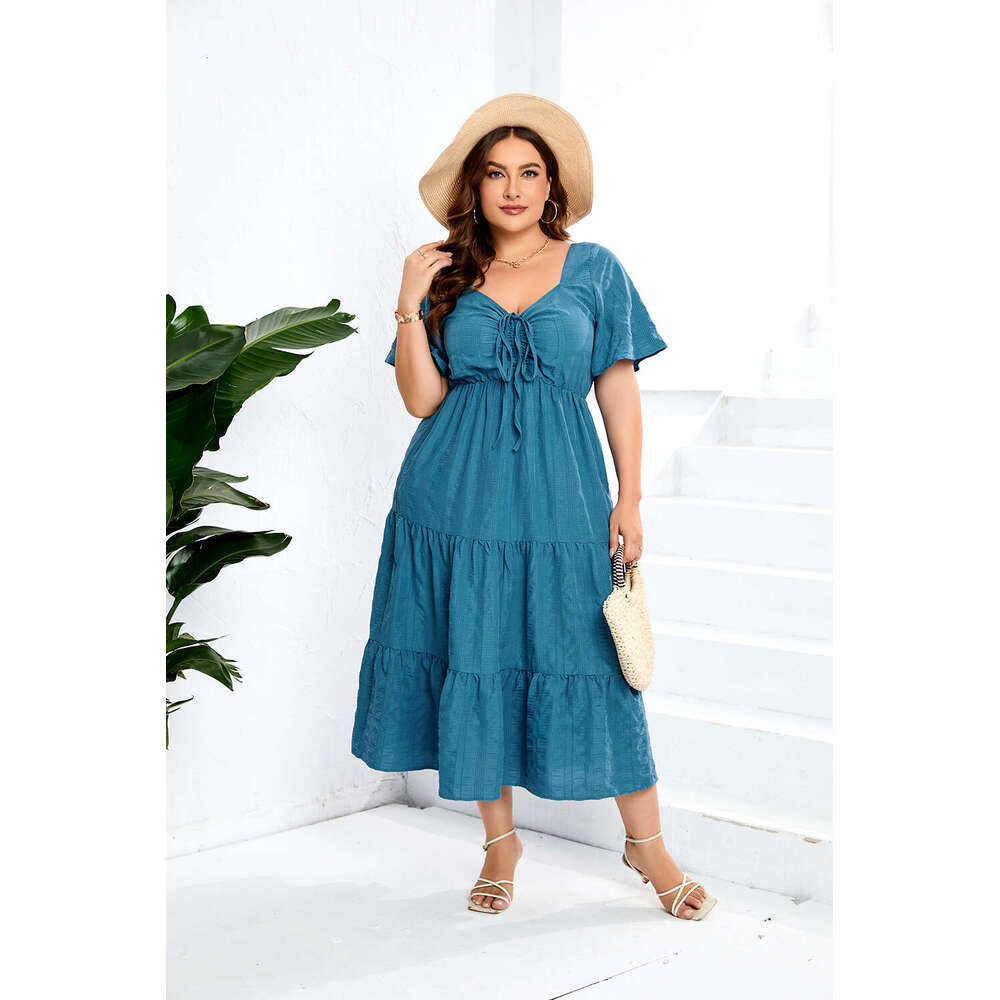 Plus Size Undefined Summer Dresses Tender Womens Dresses Buttock Devise Dresses for Woman Dress Designer V-neck High Waist Long Short Sleeve Large Siz