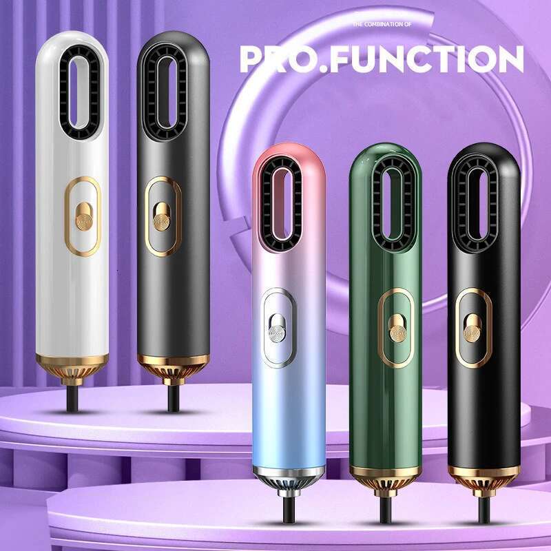Mini 3-in-1 Electric Curling Comb Brush Volumizer Straightener Manual Hair Dryer with Nozzle Styling Tool