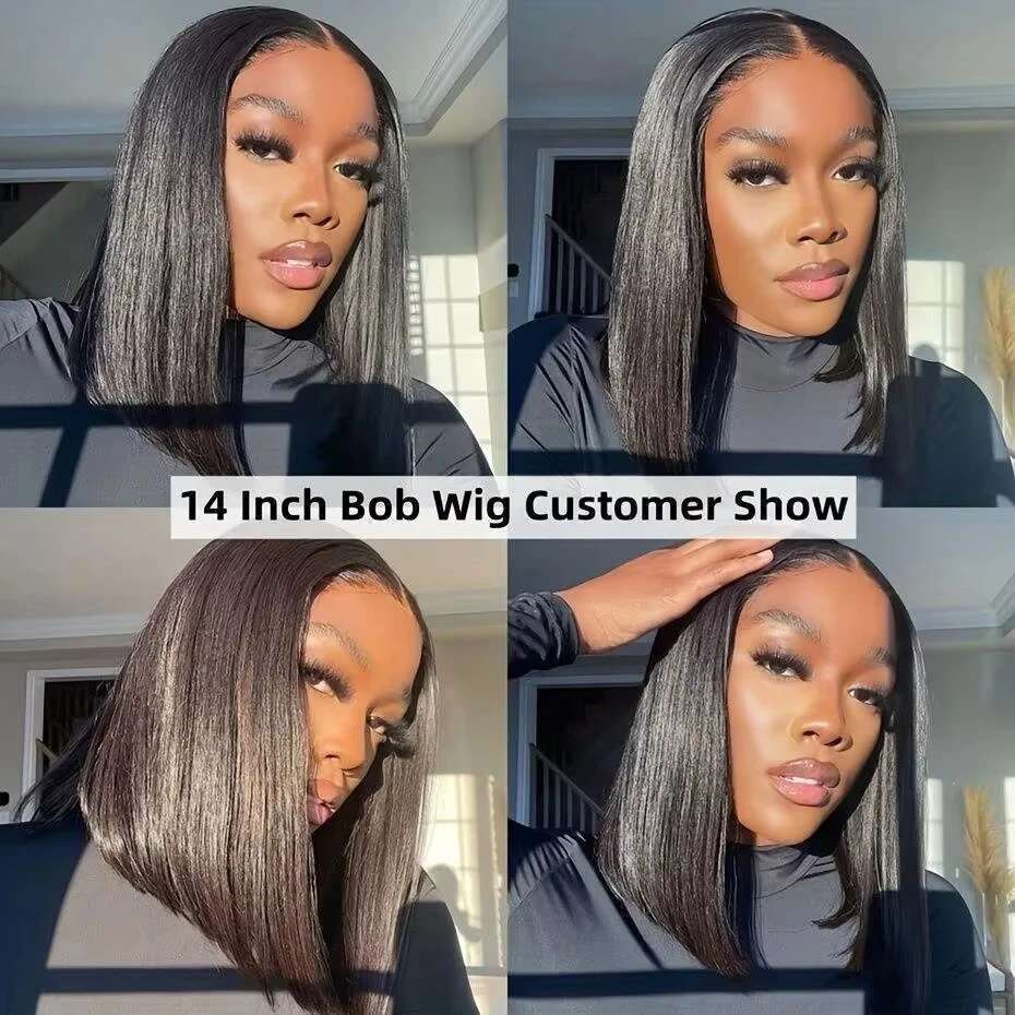 BOB Human Straight 200% Density 13x4 HD Transparent Frontal Wigs Bob Hair Lace Front Wig For Women