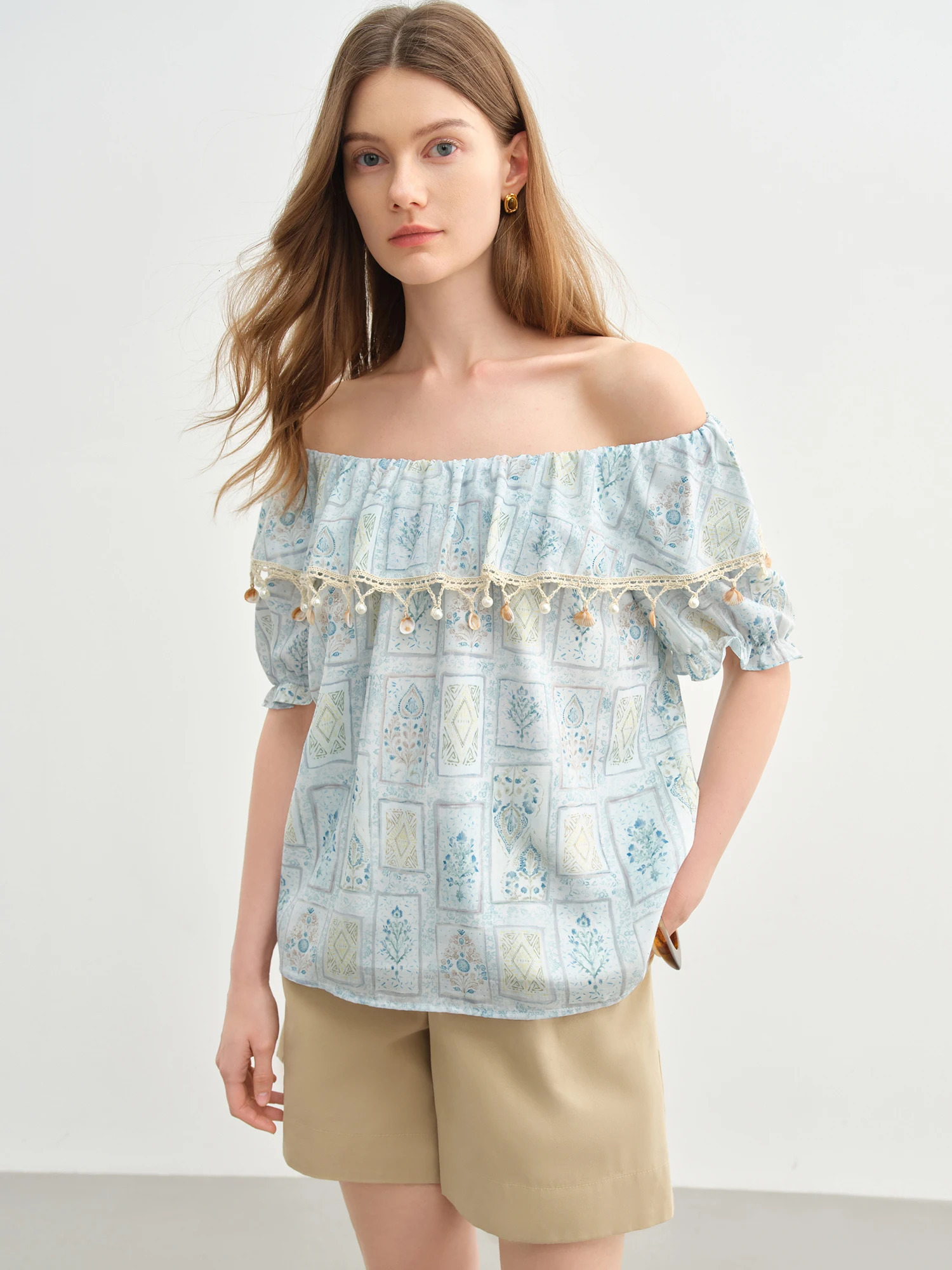 DUSHU Sweet Vacation Twowear Blouse Summer Romantic 25DS82741 250515