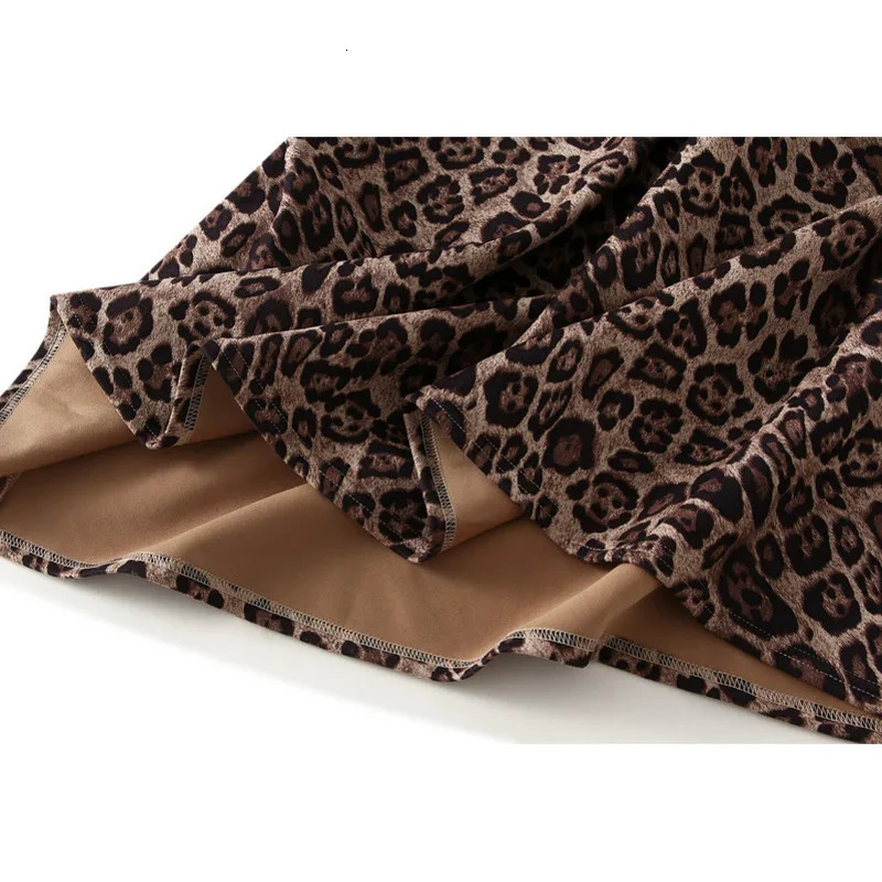 In Leopard Print Suede Midi Skirt For Women Autumn Winter Fashion High Waist Bodycon Elegant Office Lady Skirts 250515