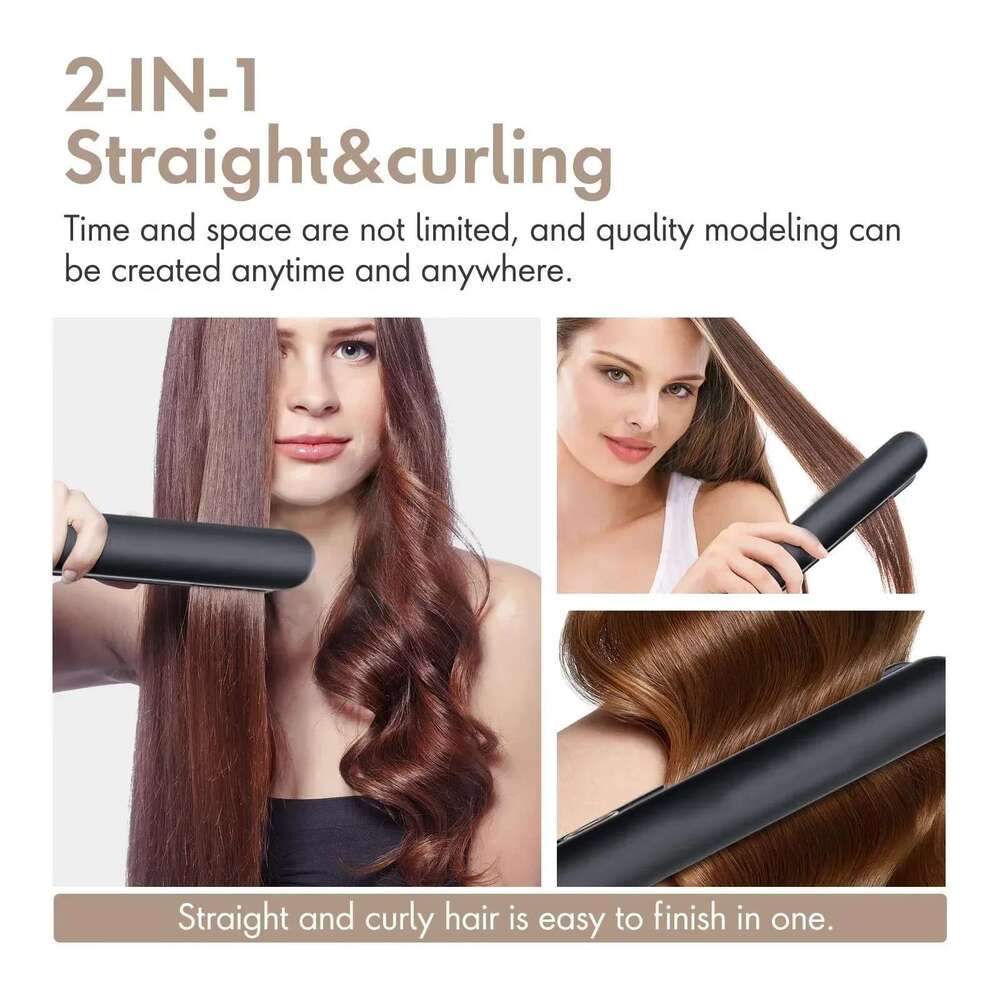 2 in 1 USB Cordless Hair Straightener Curler Type-C Rechargeable Portable Styling Tool for Travel and Students