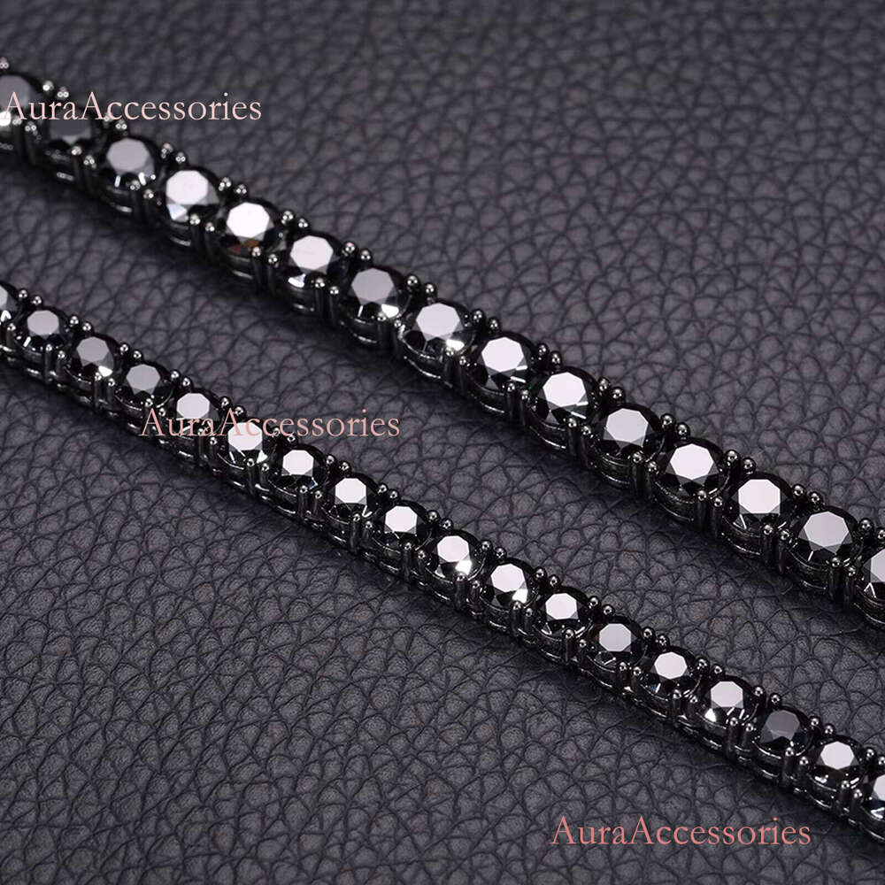 Kolye Unique Design 5mm Black VVS Moissanite DIa Tennis Chain GRA Certificate S Sier Men Jewelry Necklace for Man