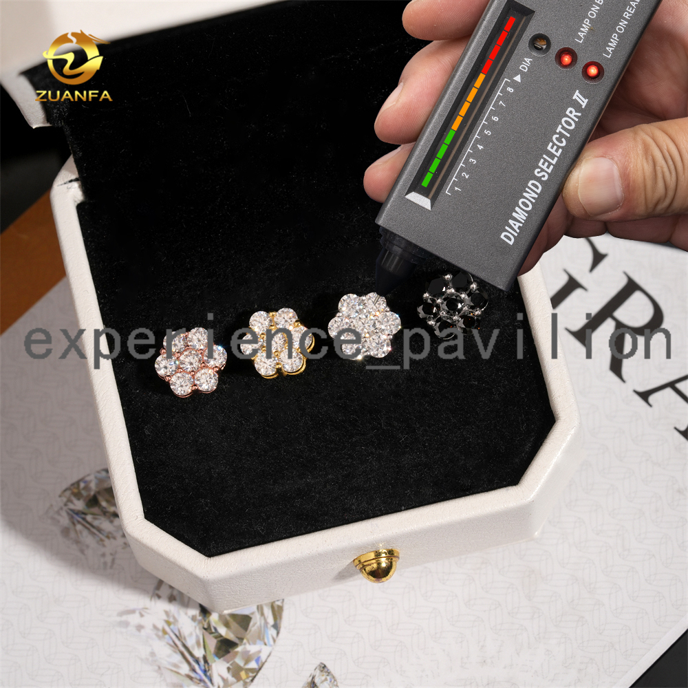 Hot Sale Flower Cluster Moissanite Earrings 925 Sterling Silver Hip Hop Earrings 9mm Screw Back Stud Earrings for Men and Women