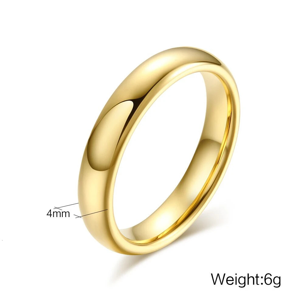 Smooth Stainless Steel Couple Rings Gold Color Simple 4MM Women Men Lovers Wedding Jewelry Engagement Gifts Personalized 250515
