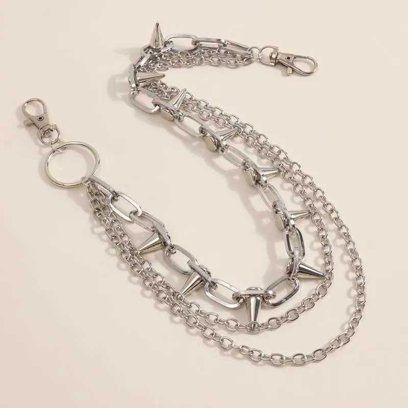 New Punk Rivets Pants Chain for Women Men Hip Hop Silver Color Multilayer Waist Chain Dress Jewelry Gothic Rock Accessories Y250515