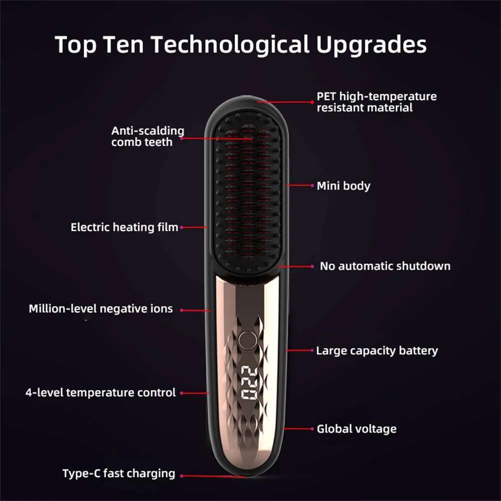 Cordless Straightener Electric Hot Heating Brush Negative Ion Straightening Styling Comb Smoothing Nourish Hair