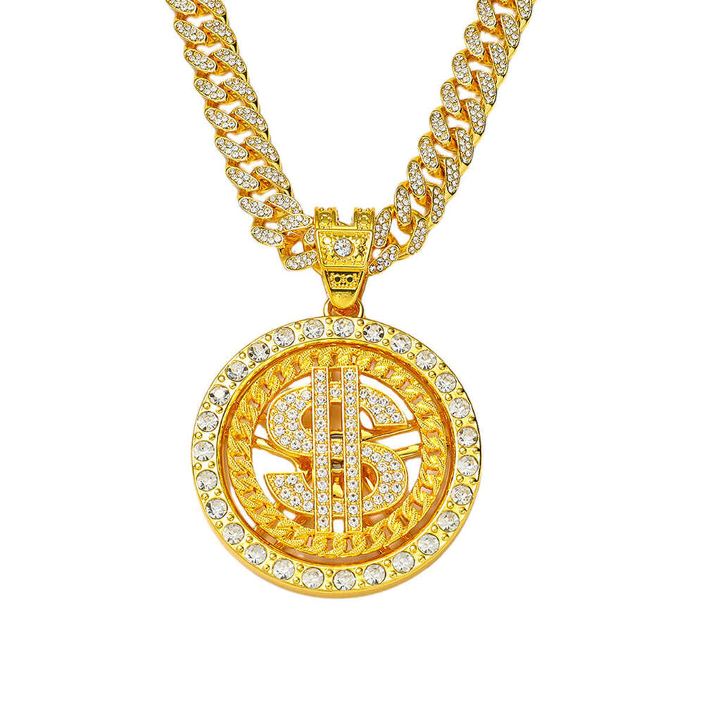 Fashionable alloy rotating pendant necklace, exaggerated personality, and men's Cuban dollar necklace