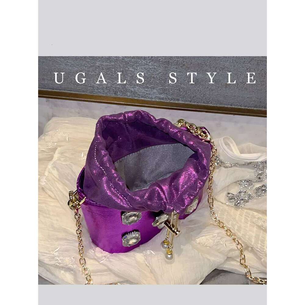 Women Bucket Handbag Crystal Shiny Rhinestones Dia Evening Wedding Party Clutch Purse Crossbody Bag