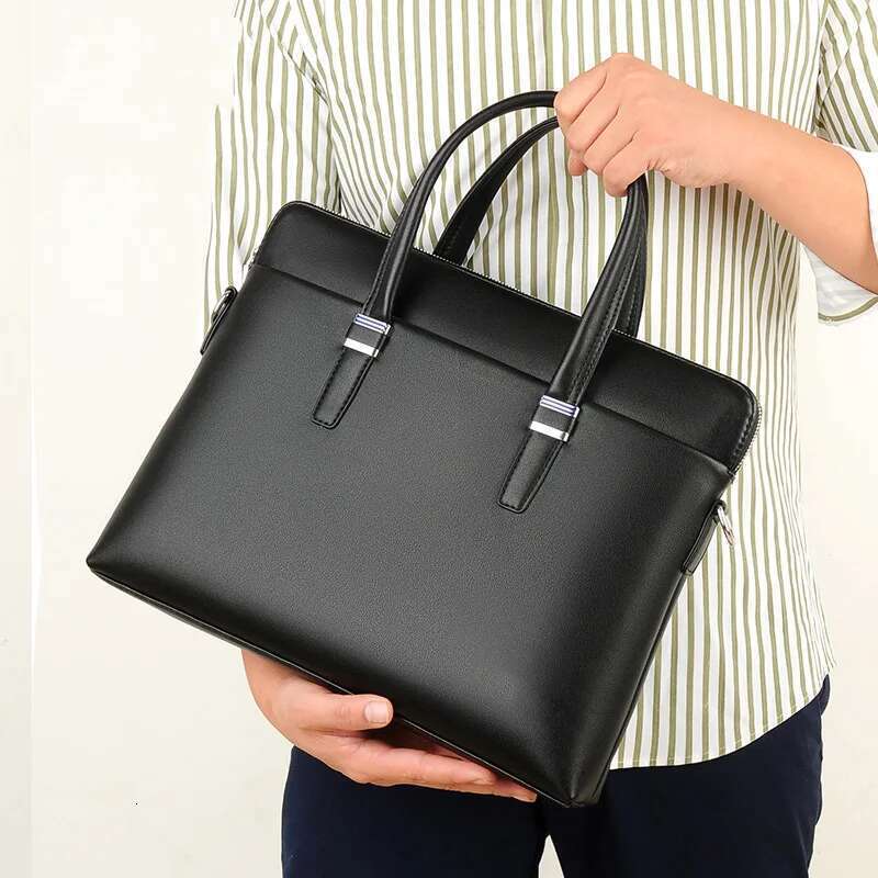 Men's Premium Leather Briefcase - 14" Laptop Business Bag For Office & Travel With Detachable Shoulder Strap