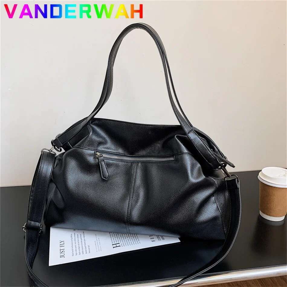 Large Black Shoulder crossbody Bags for Women Hobo Shopper Sac Solid Color Quality PU Leather Handbag Lady Travel Tote Bag