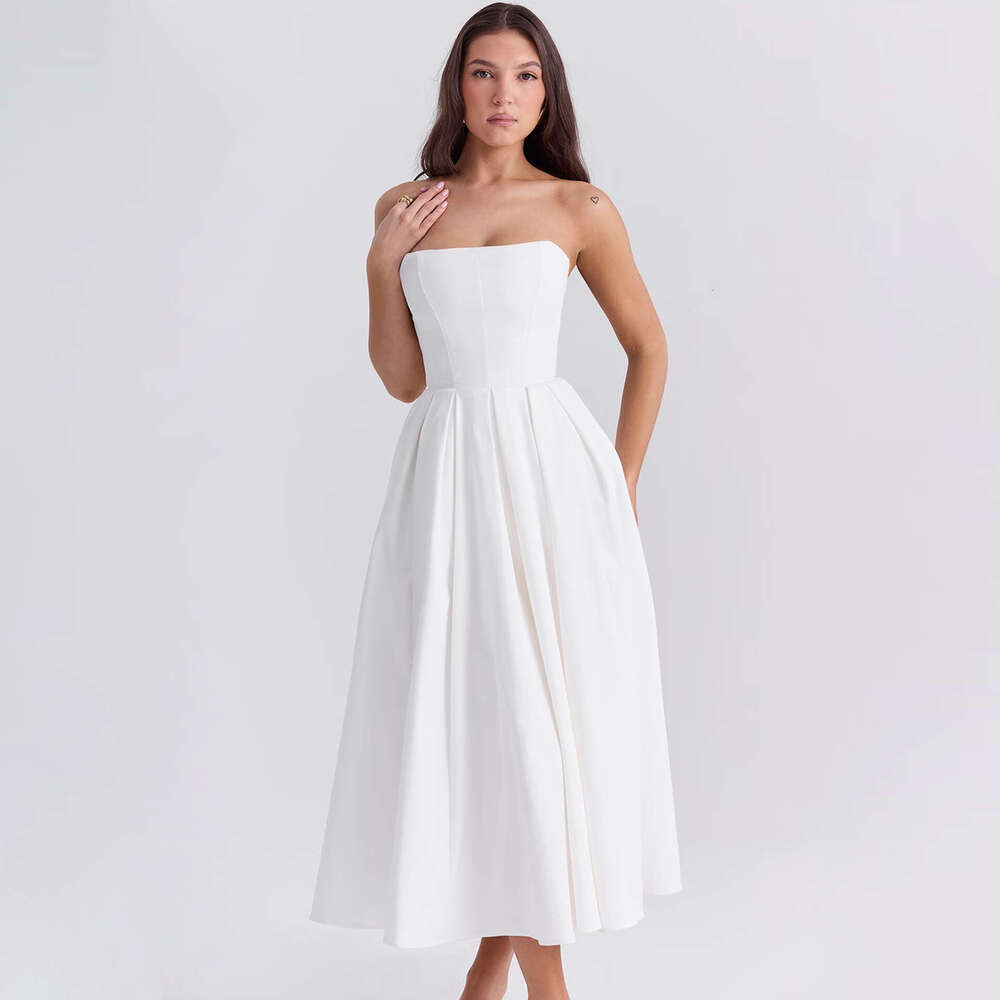 Sexy women's summer outfit, high-end fishbone strapless dress, pure desire style, spicy girl slim fit, backless mid length skirt