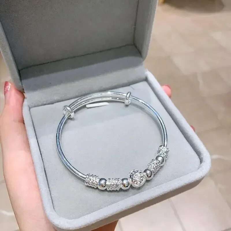 New Korean Fashion Sterling Sier Lucky Beads Bangles For Women Designer Bracelets Trendy Party Wedding Jewelry Gift