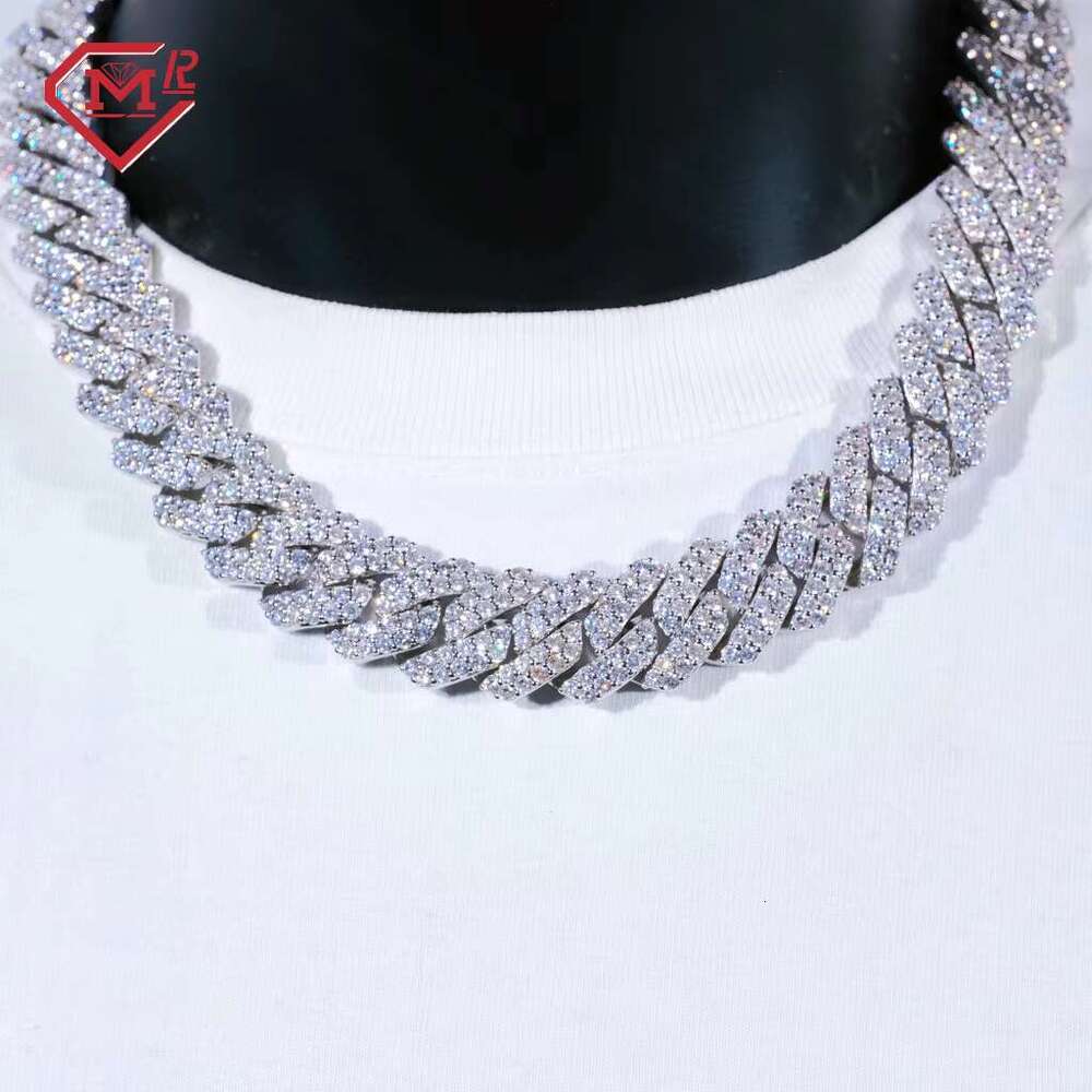 Hip hop male 16mm two row full ice out sharp teeth set sier V vs moissani Cuban chain