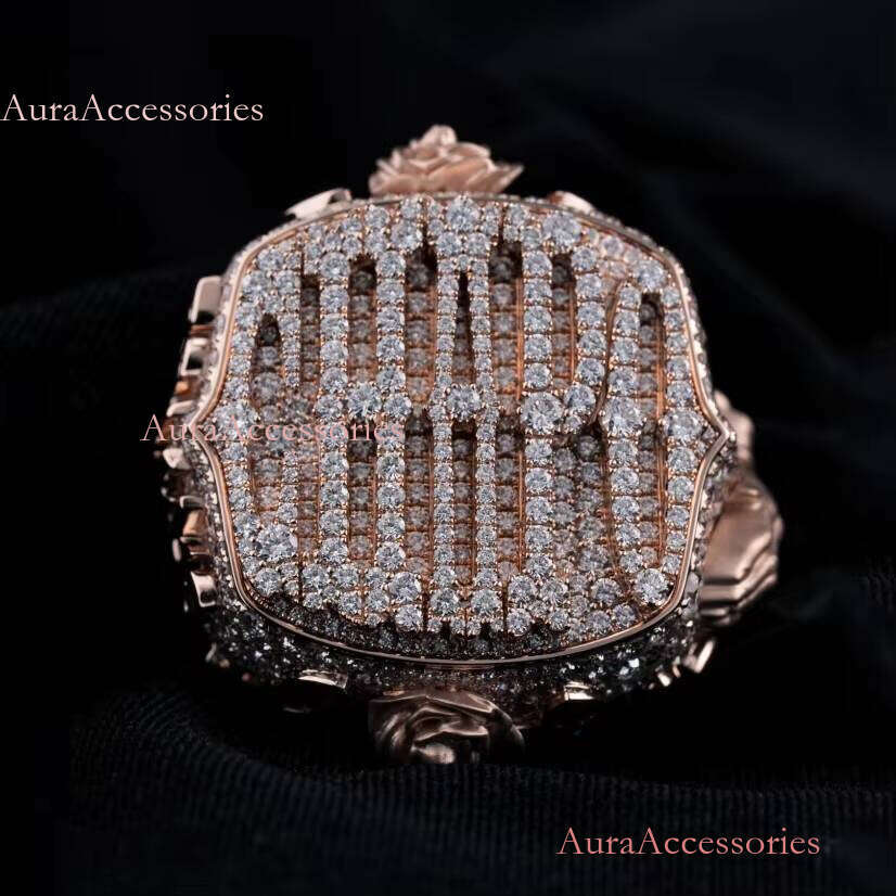 Customized Special Design 3D Pray Hand Rose Gold Sier GRA Certified Moissanite Dia Iced Out Letter Ring