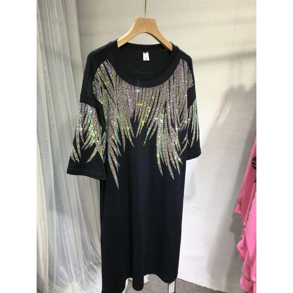 Shine Rhinestone Brand Dresses for Women Elegant Evening Party Short Sleeve Loose Fit Y2K Womens Plus Size Clothing