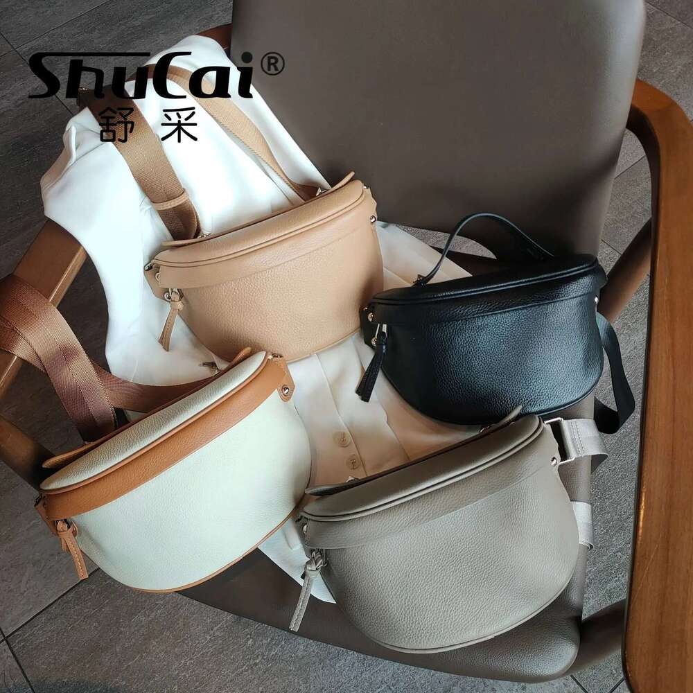 Genuine Leather Women's Chest Fanny Pack Bundi Bao Chao Large-Capacity Soft Leather Crossbody Bag