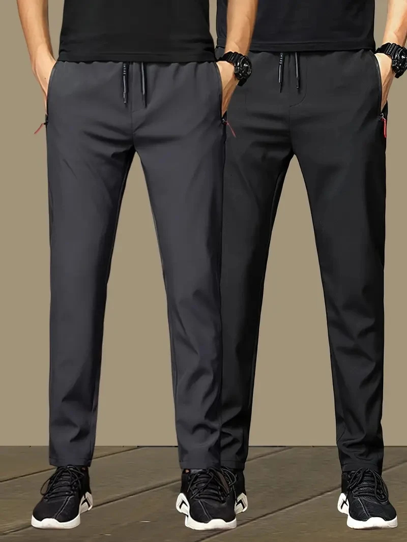 2Pack Mens Casual Pants Stretch Elastic Waist Jogger Korean Classic Blue Black Gray Male Trousers Plus Size 250515
