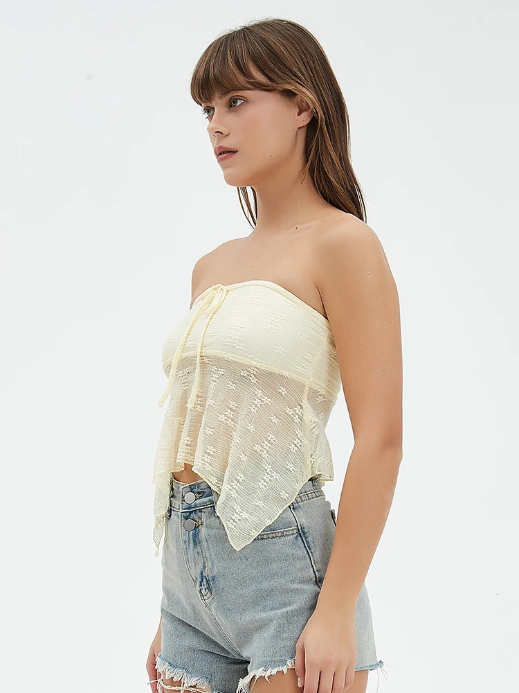 Off Shoulder Sexy Tube Tops Women Y2K Vintage Mesh Crop Womens Summer Party Club Solid Mini Strapless Vest 250515