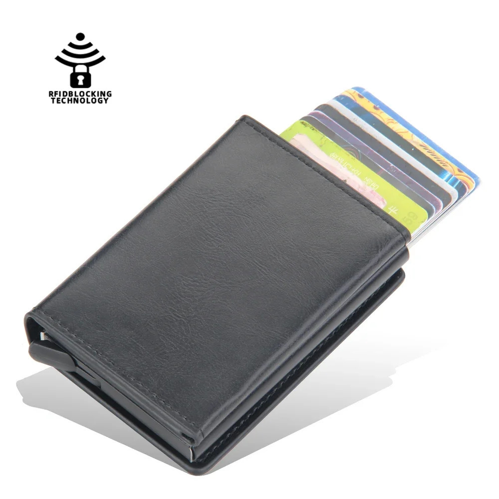 Magnetic RFID Blocking Credit Card Holder Men Wallets Anti Theft Aluminum Metal Pu Leather Small Pop Up Wallet Cardholder Case 250514