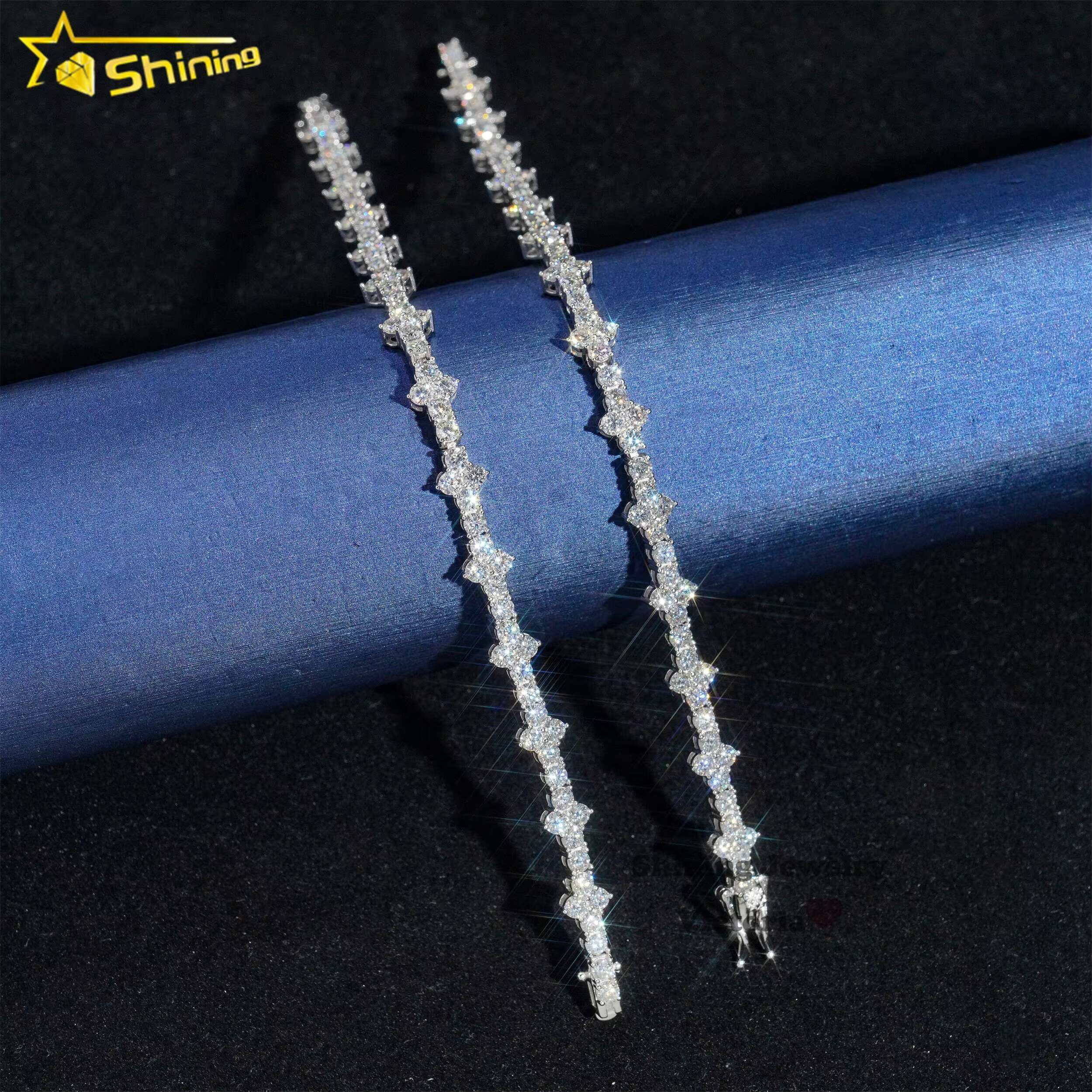 Wholesale Price 925 Sterling Silver Diamond Bracelet 3mm Hip Hop Style VVS Moissanite Cross Tennis Bracelet