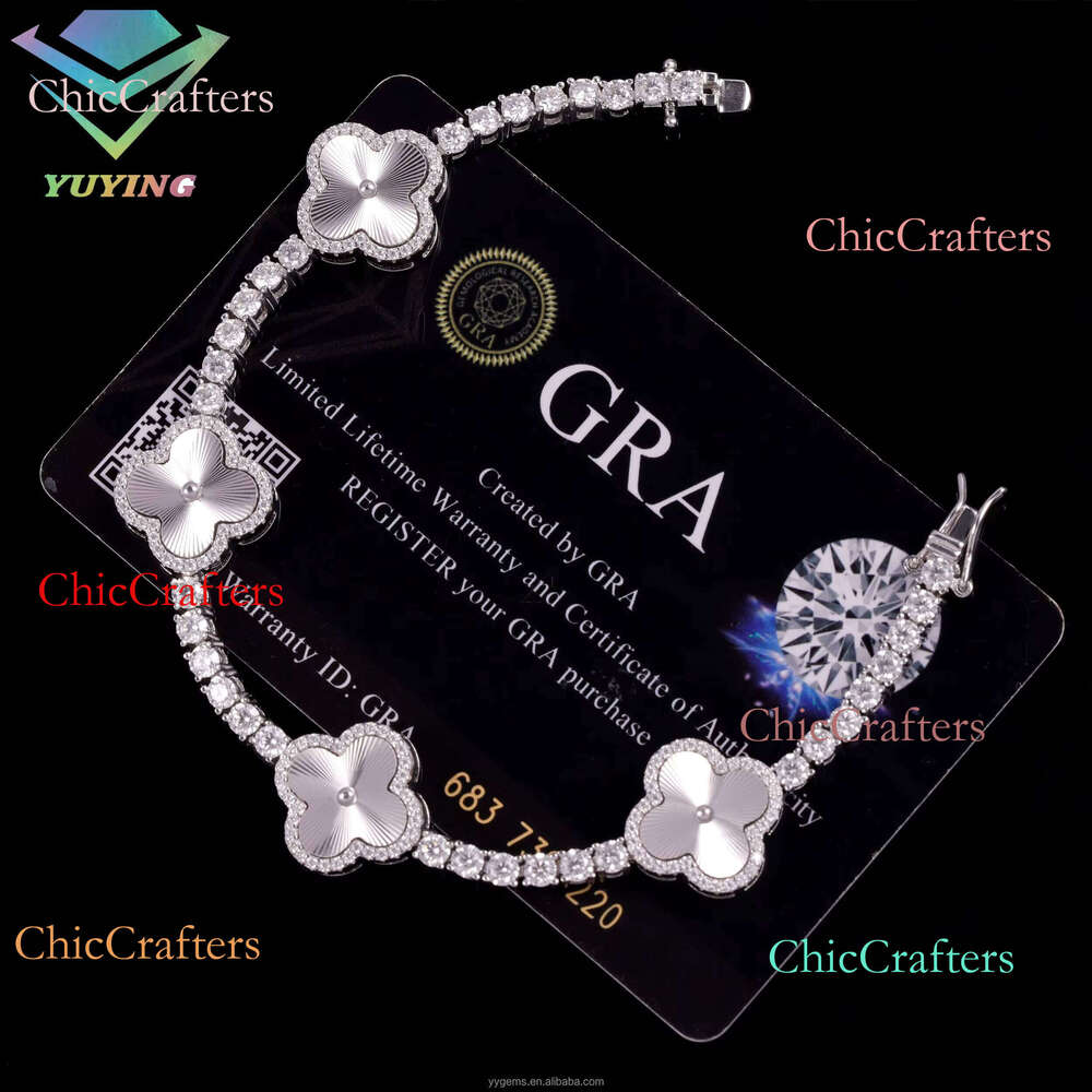 Wholesale Price Clover S Sier Gold Plated Pass Dia Tester VVS Moissanite Cuban Bracelet with GRA Certificate