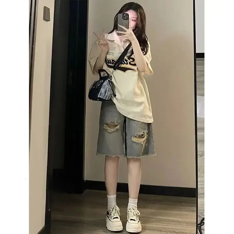 High-Waisted Straight-Leg Shorts Womens Spring Summer Plus-Size American Style Streetwear Jeans 300lbs Weight Limit 250514