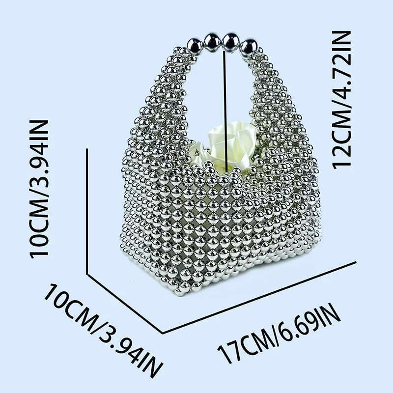 European American High-End Texture Handmade Sier Beaded Pillow Banquet Bag, Fashionable And Versatile