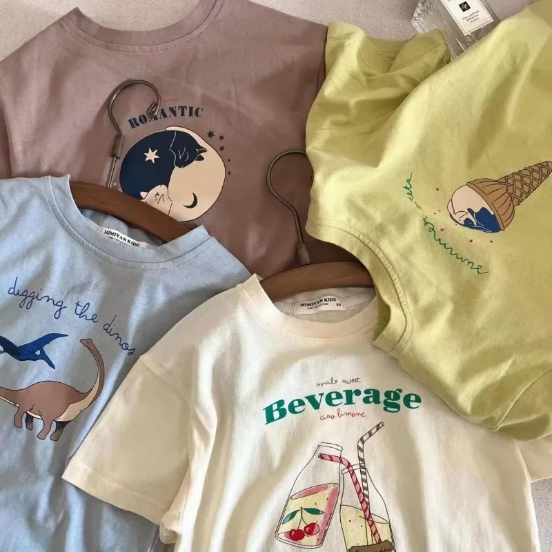 Summer Clothes Fashion Cute Boy Girl Children Cartoon Bear Short Sleeve T-shirt Baby Letter Loose Tops Kis Cotton Casual Tees 250515