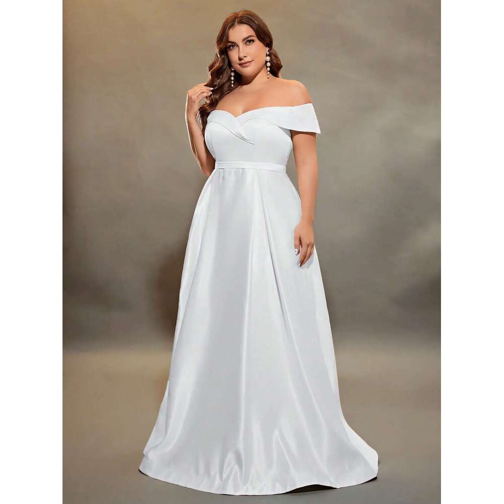 Mgiacy plus size Line neck irregular cross satin wedding full skirt Evening gown ball Party Bridesmaid dress
