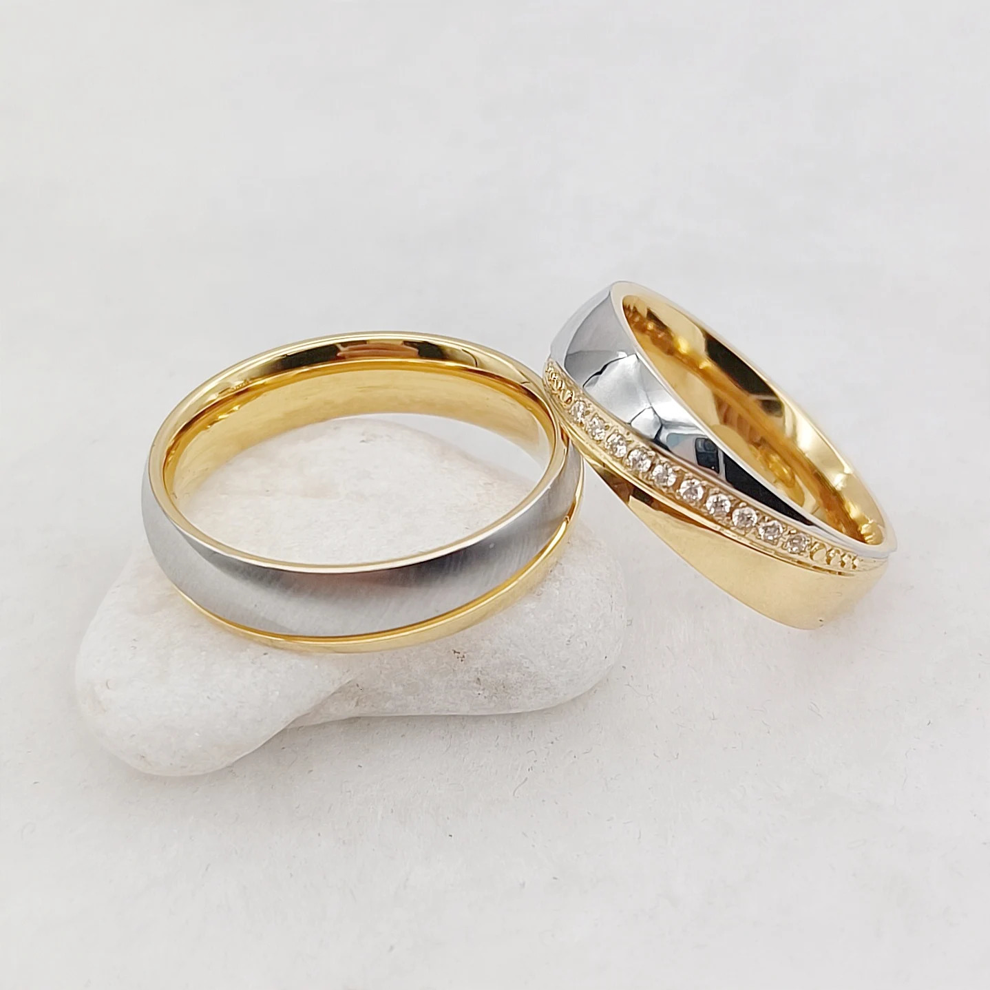 Love Alliances Wedding Rings Sets for Couples Two Tone 14k Gold Plated Jewelry Marriage Promise Ringe Ladies Women 250515