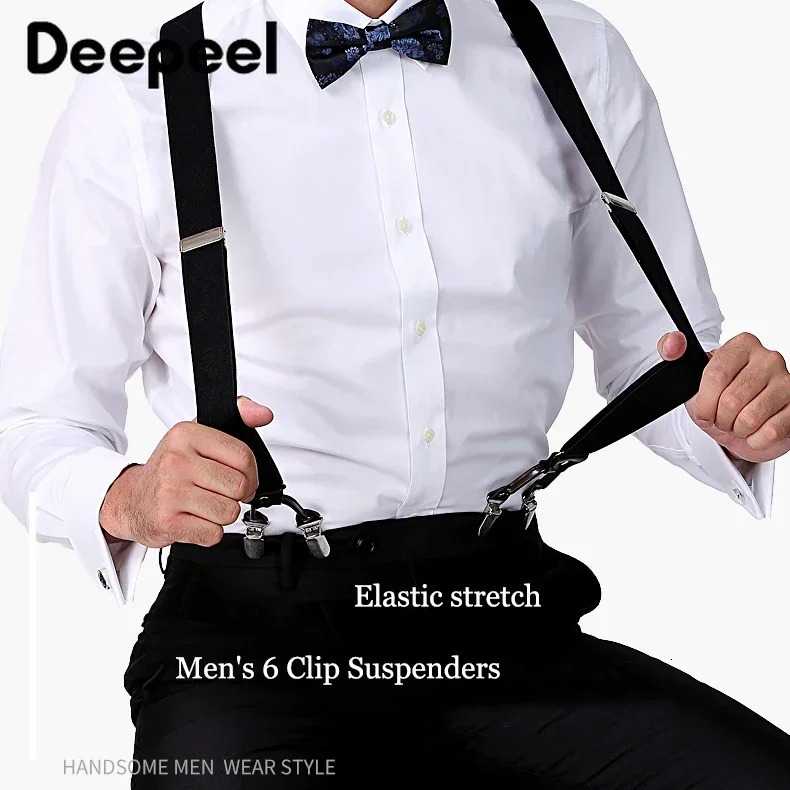 Mens Suspenders 6 Clips Wide Braces Corn Teeth Elastic Male Jockstrap Pants Suspender for Men Business Suit Mens Accessories 250515