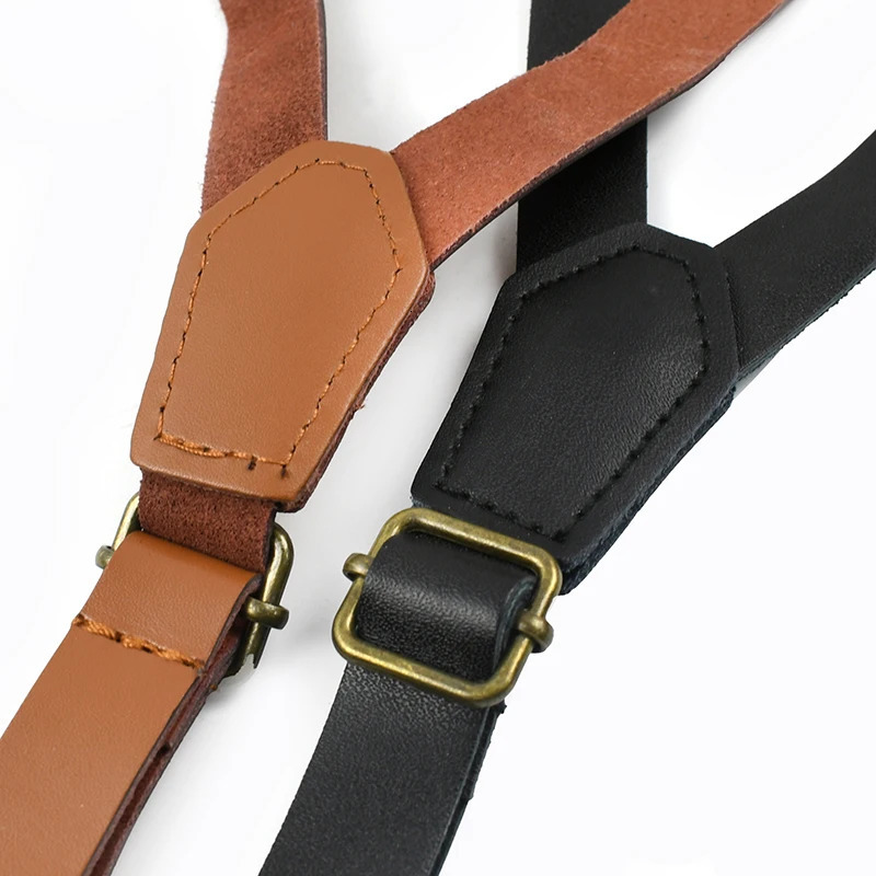 Deepeel Retro Leather Adults Mens Suspenders 4 Clips Y-Type Male Braces 1.5cm Wide Strap Harness Man Jeans Costume Accessories 250515